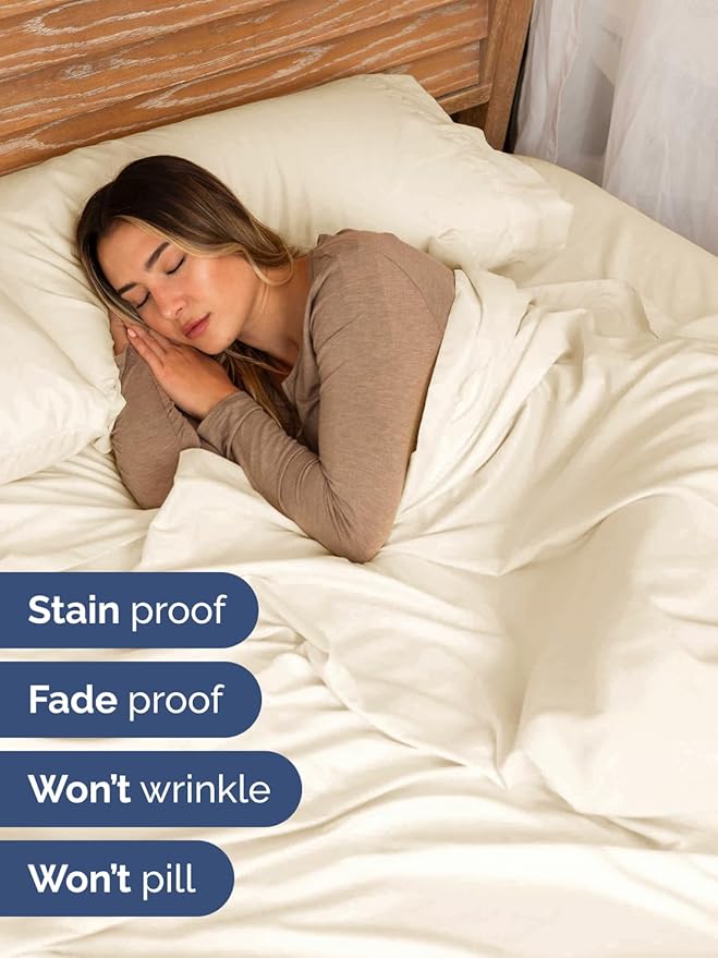 Extra Deep Pocket Queen Sheet Set - 4 Piece Breathable & Cooling Bed Sheets - Hotel Luxury Sheet Set - Soft, Wrinkle Free and Comfy - Easily Fits Extra Deep Mattresses - Deep Pocket Off White Sheets