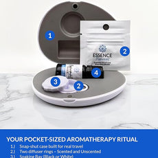 Essence Pearl Travel Case - Wearable Aromatherapy Kit with Nasal Diffuser Rings, Soaking Bay, and 5mL Essential Oil – Portable Wellness Gift Set for On?The?Go Self Care