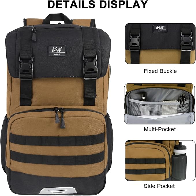 WOLT Laptop Backpack with USB Charging Port Fits Up to 17 Inch Laptop, College Backpack for Men Women, Computer Business Bookbag, Brown