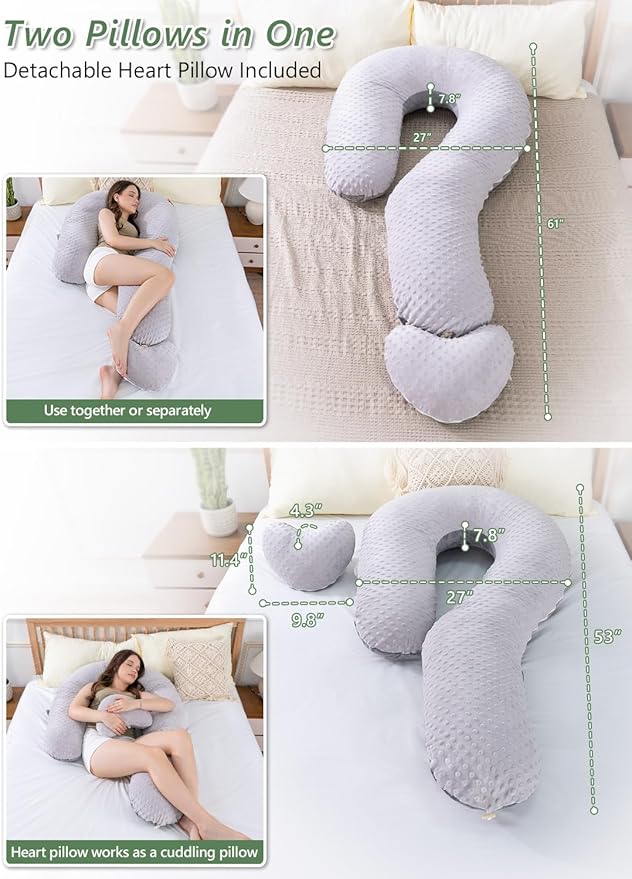 Meiz Question Mark Body Pillow for Adults & Couples, Dual-Sided Velvet Long Bolster Pillow with Detachable Heart Cushion for Hugging, Full Body Support Pillow for Side Sleepers & Back Support