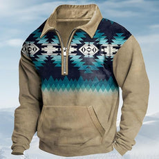 Western Sweatshirts for Men Aztec Cowboy Vintage Graphic Fleece Hoodie Mens Quarter Zip Pullover Country Jacket