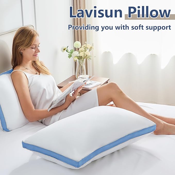 CozyLux Pillows Standard Size Set of 2, Soft Supportive 3D Down Alternative Bed Pillow for Sleeping 2 Pack Blue, Luxury Hotel Quality Gusseted Bedding Pillow for Back, Stomach or Side Sleepers 18x26