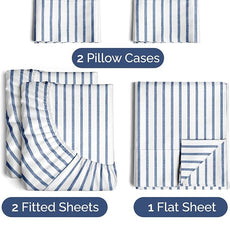 Split King Size 5 Piece Sheet Set - Comfy Breathable & Cooling Bed Sheets Set - Hotel Luxury Bedding for Women, Men, Kids, Teens, Boys & Girls - Deep Pockets & Wrinkle Free - Oeko-Tex - Blue Stripes 2