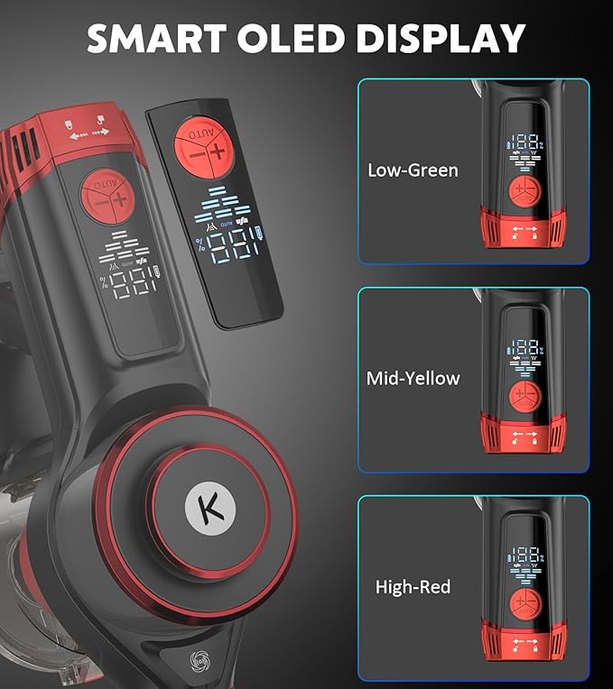 Cordless Vacuum Cleaner, 600W 50KPA Powerful Stick Vacuum with OLED Smart Display, 70Mins Runtime, Self-Standing & 1.8L Dust Cup, Vacuum Cleaners for Home/Hardwood Floor/Carpet/Pet Hair