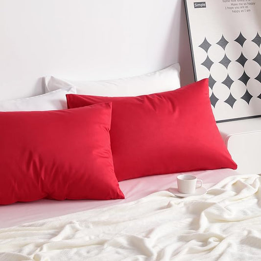 NTBAY Queen Cotton Pillowcases - Envelope Closure 20x30 Pillowcases Set of 2, Breathable and Soft Bed Pillow Cases, Red
