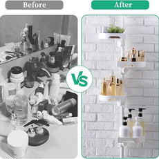 4-Tier Corner Shower Caddy Tension Pole Organizer - Adjustable Rustproof Metal Tension Pole, Plastic Shelves with Safety Guardrail, Bathroom Storage for Shower & Bathtub(White)