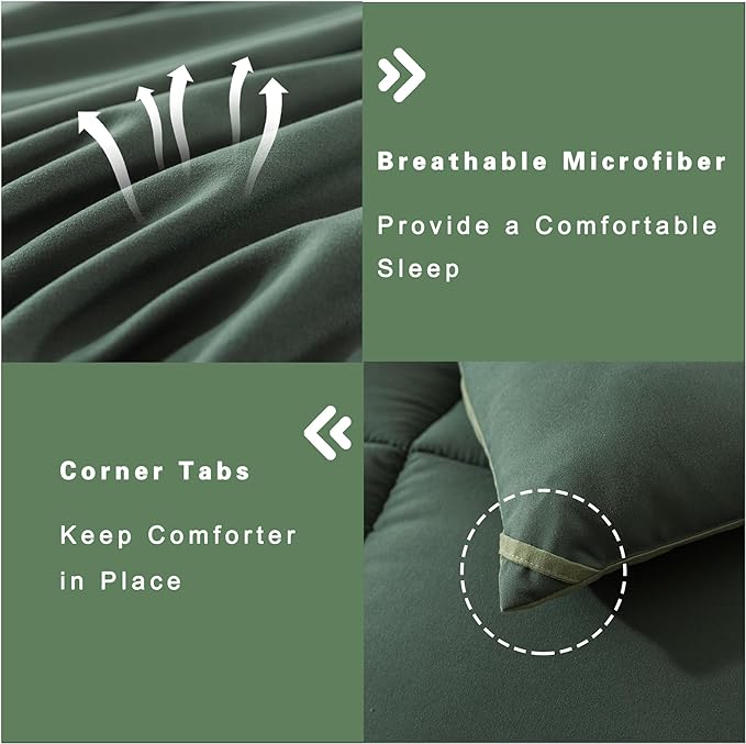 DOWNCOOL Twin Comforter Set -All Season Bedding Comforters Sets with 1 Pillow Case -2 Pieces Bed Set Down Alternative Comforter Set -Double Green Twin Bedding Sets(64"x88")