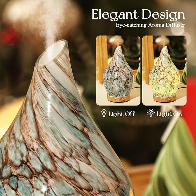 Porseme 100ml Essential Oil Diffuser Glass Color Changing Aroma Air Diffusers Aromatherapy Ultrasonic Cool Mist Humidifier 4 Running Hours Waterless Auto-Off for Sleeping Yoga Office Spa (Light Blue)