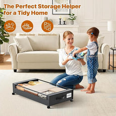 Under Bed Storage with Wheels,Under Bed Storage Containers with Clear Lids, Under-Bed Organizers for Clothes, Shoes – Durable Storage Bins with Smooth Rolling Wheels (Black, 4 Pack)