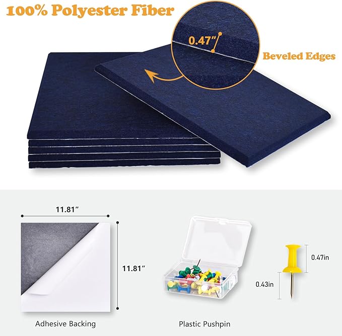 Thick Cork Board Tiles for Wall with Push Pins, 36"x24"x0.47" Bulletin Board Sets, Self-Adhesive Pin Board | Magrowill 6 Packs Felt Panels for Office Home Classroom Dorm