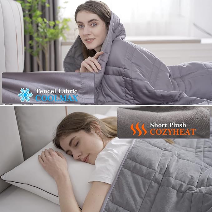 King Size Weighted Blanket 40lb(88 inch x104 inch , Double-Sided), Warm Short Plush and Cool Tencel Fabric Reversible Weighted Blanket for All Season Use, King Size for Couple - Carry Bag Included