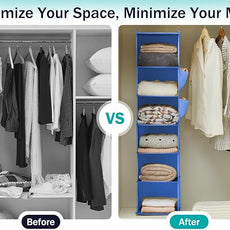 YOUDENOVA Hanging Closet Organizer, 6-Shelf Closet Hanging Storage Shelves, Blue
