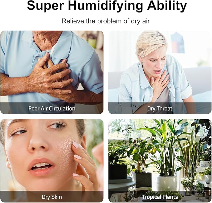 MEGAWISE 2025 Humidifier, 6L Large Capacity, 50H Runtime, Enjoy ultra-quiet, cool mist for your bedroom, nursery, or indoor plants. Top-fill design for effortless convenience (White)