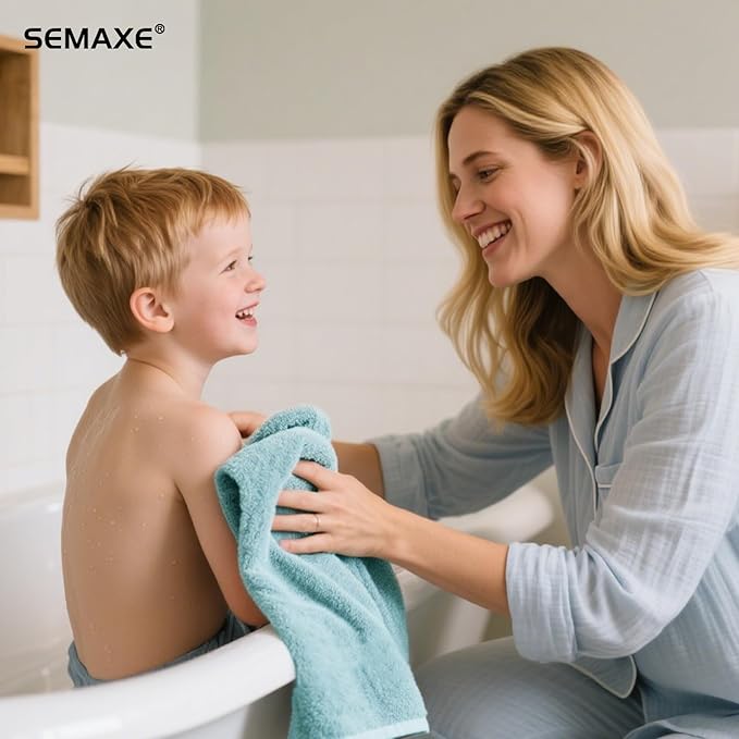 SEMAXE Bathroom Hand Towel, 100% Cotton Towels with Hanging Loops, Hotel Spa Quality Highly Absorbent Towel Set of 4, 27" L x 16" W, Blue Hand Towel, Gift Box Packaging