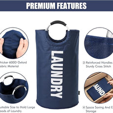 DOKEHOM 125L X-Large Collapsible Washing Laundry Basket Bag (7 Colors) for Bedroom, Fabric (Dark Blue, XL)