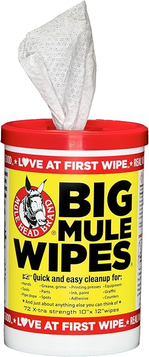 Mule Head Brand XL Heavy-Duty Cleaning Wipes – All-Purpose Wipes for Garage, Grease, Ink, Paint & More – Safe for Hands, Home Cleaning, Car Interiors, Indoor and Outdoor Surfaces