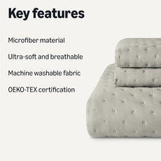 Amazon Basics Brushed Microfiber Quilt Set, Extra Soft with Natural Texture, 3-Piece,Queen/Full, Grey