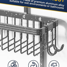 YASONIC Shower Caddy Hanging, Never Rust Shower Organizer Hanging, Aluminum Shower Racks for Inside Shower with Hooks for Razor, Bathroom Organizers and Storage with Soap Holder, Grey