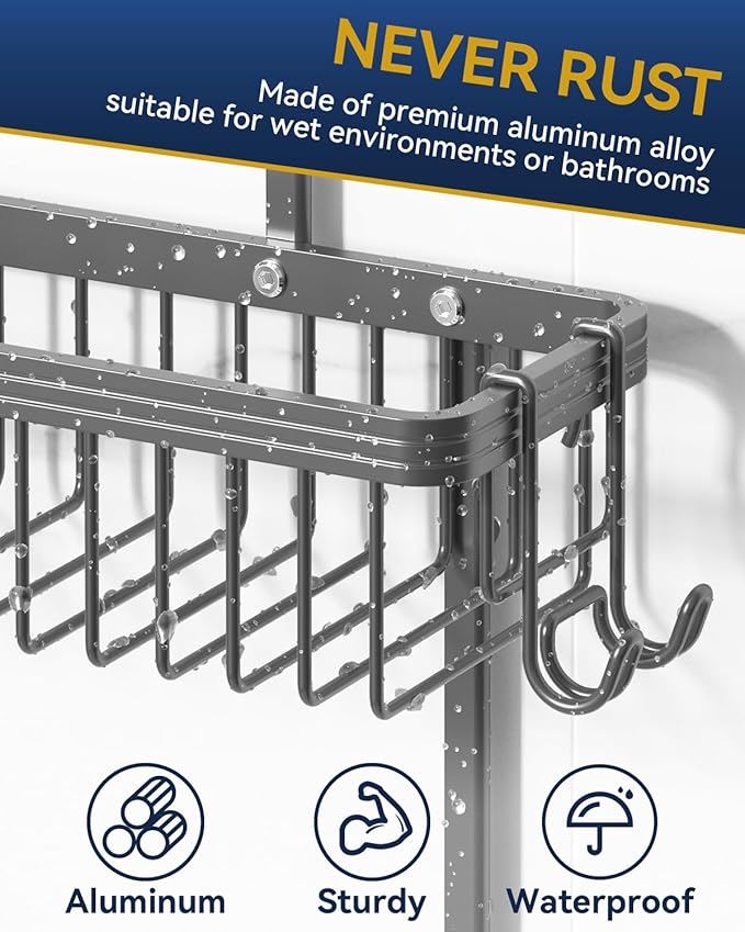 YASONIC Shower Caddy Hanging, Never Rust Shower Organizer Hanging, Aluminum Shower Racks for Inside Shower with Hooks for Razor, Bathroom Organizers and Storage with Soap Holder, Grey