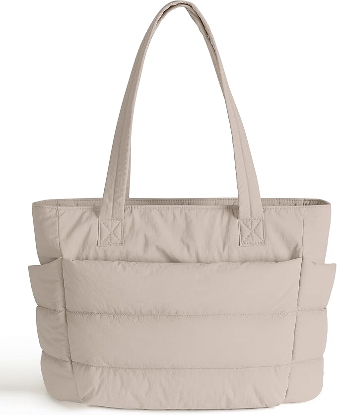 Puffer Tote Bag for Women, Cute Quilted Carryall with Zippered Compartments Shoulder Bag Handbag for Work, Travel, Gym