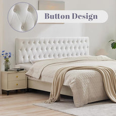 Kingfun Tufted Upholstered Twin Size Velvet Headboard in Modern Button Design, Adjustable Solid Wood Head Board, Premium Sponge Padded Headboards in Bedroom (White)