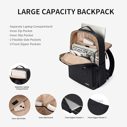 GOLF SUPAGS Stylish Laptop Backpack for Women Airline Approved Perfect for Work College and Travel Multi-Functional Casual Daypack Fits 15.6 Inch Notebook (Black)