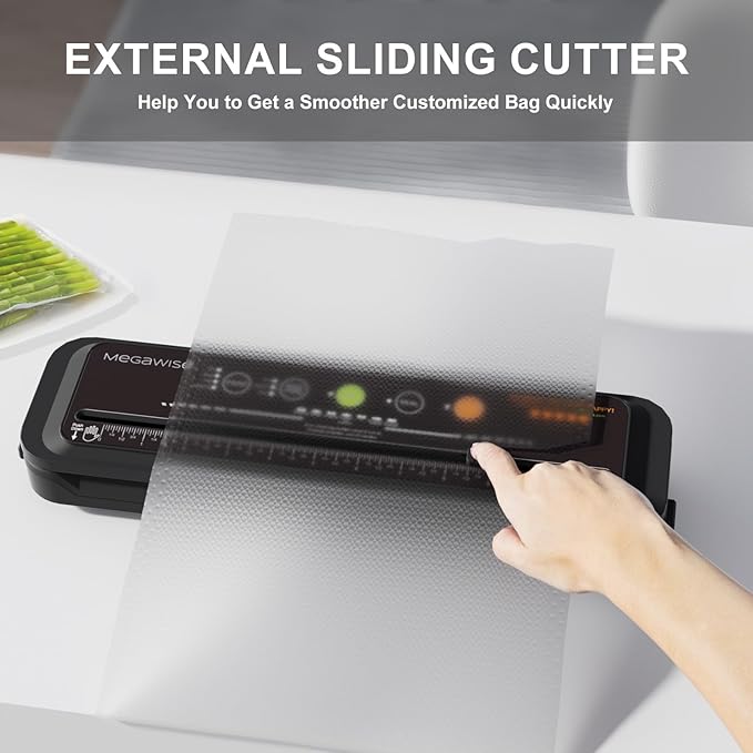 MEGAWISE Model B 2025 Vacuum Sealer | Powerful & Compact | One-Touch Automatic Food Sealer for Cold, Wet, Moist, and Dry Foods | Compatible with Thick, Medium, and Thin Bags | OMNI MACHINE (Black)