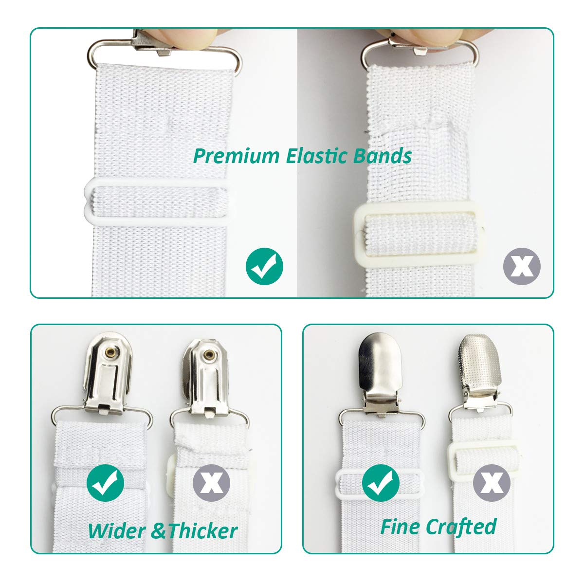 Bed Sheet Fasteners, Adjustable Mattress Suspenders, Mattress Cover Straps, Bed Corner Holder and Keepers and the Bed Sheet Grippers Clips (Triangle White Set of 4) Dormly