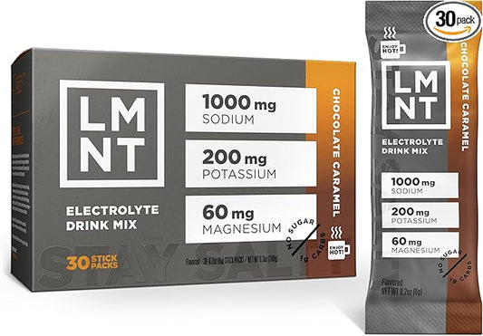 LMNT Zero Sugar Hot Chocolate or Coffee Mixer - Chocolate Caramel Salt | Drink Mix | 30-Count