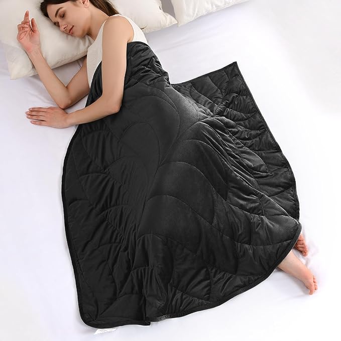 Kaisa Weighted Blanket for Adults (7 lbs, 41" x 53"),Soft Weighted Lap Blanket Machine Washable, Small Heavy Blankets with Glass Beads for Travel & Sleep,Black