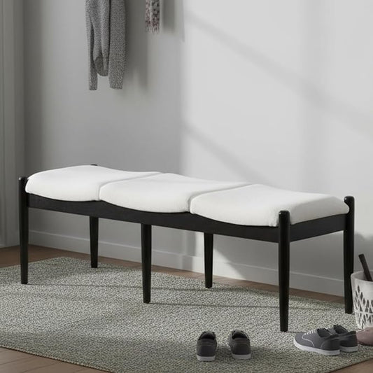 DUOMAY 55'' Modern Ottoman Bench, Chenille Upholstered Entryway Bench Bedroom Bench with Wood Legs, End of Bed Bench for Bedroom, Living Room, Corners, Kitchen, White