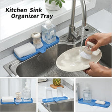 Silicone Bathroom Soap Dishes with Drain Spout-Bathroom and Kitchen Sink Organizer,Sponge Holder,Dish Soap Tray,Perfect for Dispenser,Scrubber,Bottle,Cup on Sink or Counter-Lichen Blue 12