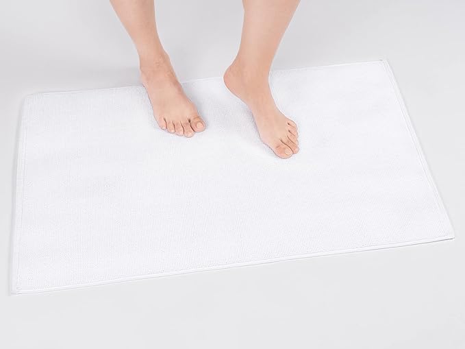 Cotton Paradise 100% Cotton Non Slip Bath Mats for Bathroom, 20x34 inch Soft Absorbent Quick Dry Machine Washable Floor Bath Mat, White Bath Rug