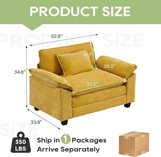 Modular Sectional Sofa, Comfy Cloud Couch, Chenille Sofa Sleeper with Deep Seat and Throw Pillows for Living Room (Yellow, 53" - Single Seat)