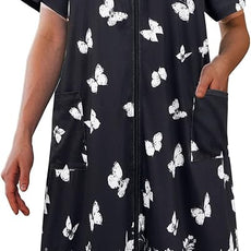 Ekouaer Women Robe Zipper Front Mumu Duster Robes Zip Up Housecoat Soft Sleepwear with Pockets