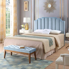 24KF Seaglass Velvet Tufted Queen Upholstered Headboard, Modern Vertical Channel Design California Queen/Full Headboard with Stepped Silhouette Top Edge, 6026-Q-New Seaglass