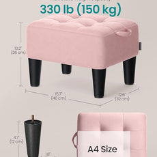 SONGMICS Foot Stool with Legs, Small Footstool Ottoman, Velvet Seat with Thick Cushion, for Living Room, Bedroom, Entryway, 330 lb Weight Capacity, Jelly Pink ULOM501R01