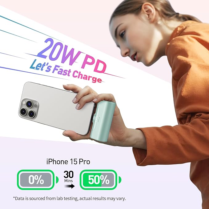 iWALK Portable Charger for iPhone 17/16/15 USB-C Small Power Bank 20W 4,500mAh Fast Charging Battery Pack Compatible with iPhone 15/16/17 Plus/17 Pro/17 Pro Max, Samsung Galaxy S25/S24/S23 Android