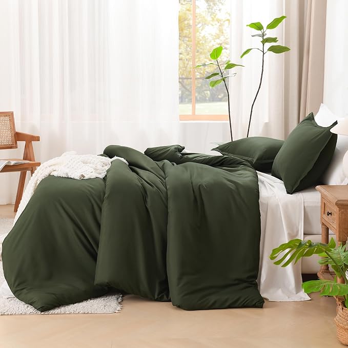 Litanika Comforter Set, Lightweight Solid Bedding Comforter Set, Fluffy Down Alternative Bed Set, Dark Olive Green, Oversized King