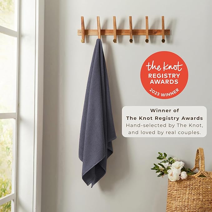 Great Bay Home 100% Cotton 6 Pack 26x16 Hand Towel Set - Absorbent, Quick-Drying, Durable Towels for Bathroom Decor - Low-Twist, Two-Ply Fibers (Stone Blue)