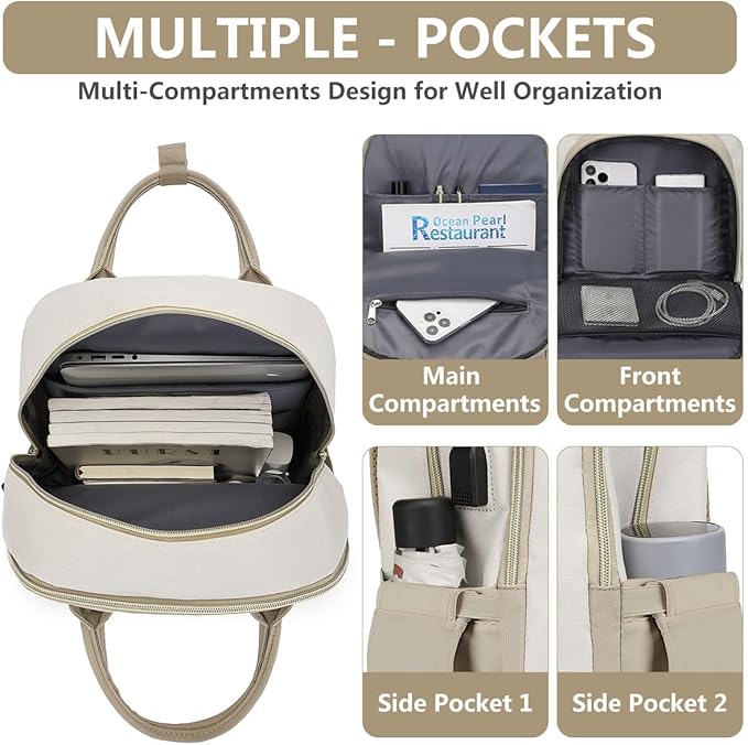 laptop backpack for Women - 15.6 inch Work Bags Travel Backpack with USB Charger College Bookbag Waterproof Business Computer Backpack Anti-theft Casual Backpacks for Nurse Teacher khaki