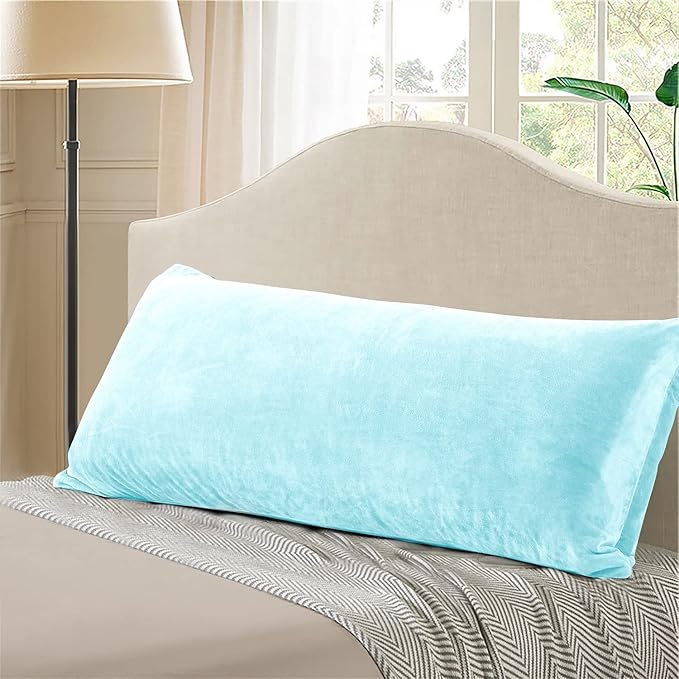 EVOLIVE Soft Micromink, Faux Fur, Faux Suede, Faux Velvet Body Pillow Cover 21"x54" Replacement with Zipper Closure (21"x54" Body Pillow Cover, Light Blue)