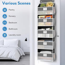Over The Door Organizer Hanging, 2 Pack 5 Shelf Behind The Doors Storage, Pantry Door Organizer, Closet Organizers for Bedroom and Nursery (Dark Grey)