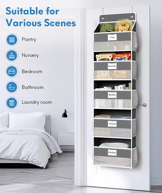 Over The Door Organizer Hanging, 2 Pack 5 Shelf Behind The Doors Storage, Pantry Door Organizer, Closet Organizers for Bedroom and Nursery (Dark Grey)