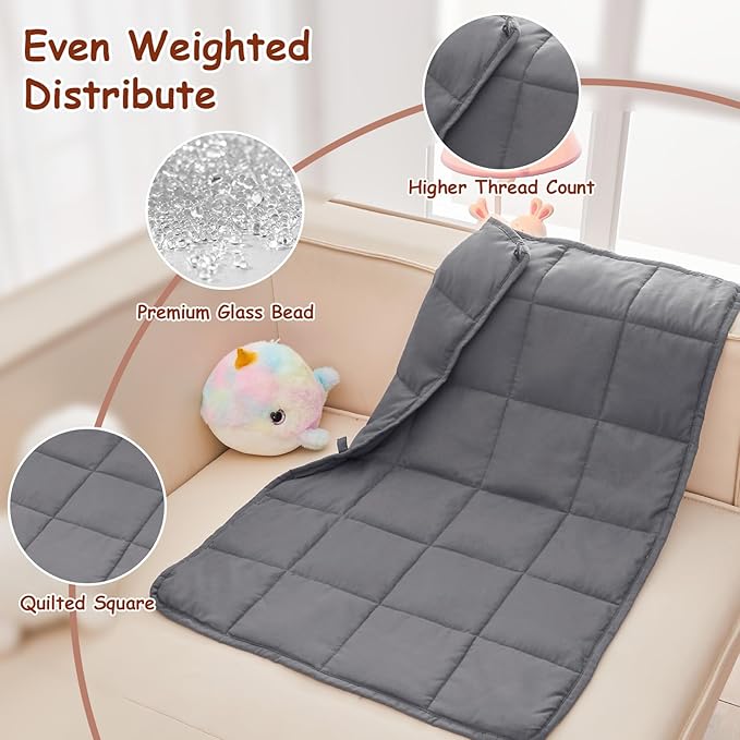 yescool Weighted Lap Pad 2 Pounds Weighted Lap Blanket, Grey Small Weighted Blanket, Weighted Throw Blanket Gift for Travel Indoor Outdoor, 20"x30"