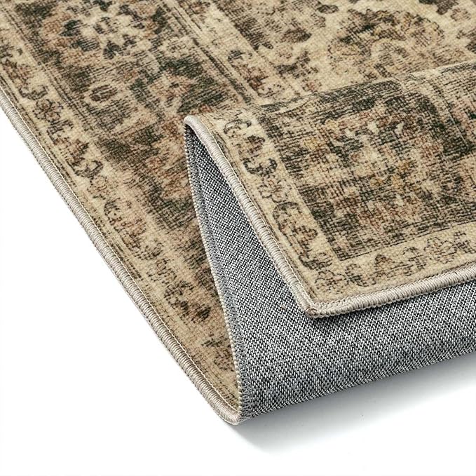 2x5 Washable Runner Rug for Kitchen Hallway Brown Vintage Non-Slip Low Pile Distressed Rustic Carpet Lightweight Vacuumable Soft Throw Rug for Indoor Entryway Bedroom