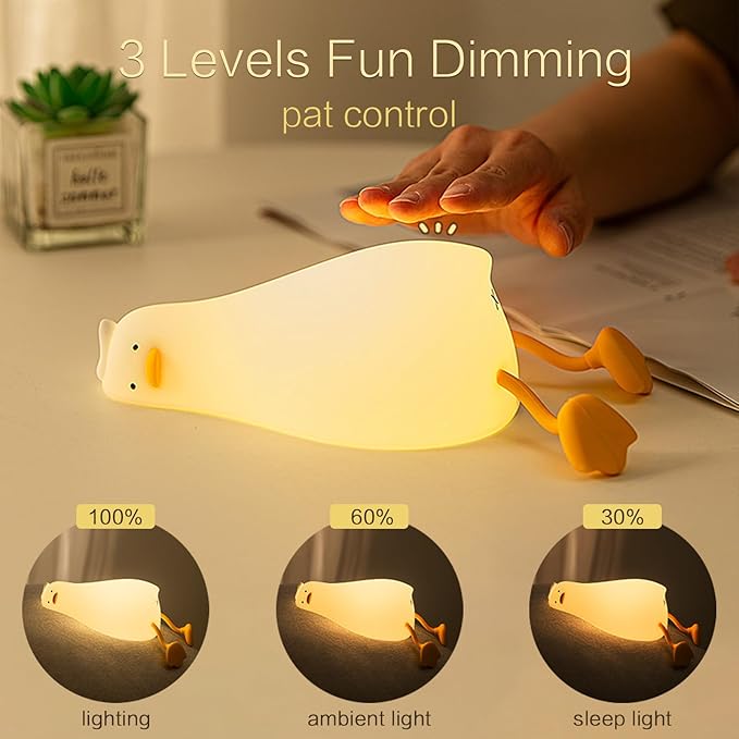 Existential Crisis Duck Lamp - Cute Rechargeable Squishy Kids Night Light, Lying Flat Ducky Lay Lamps, White Elephant Gifts, Fun Weird Home Gift, Nursery College Dorm Decor, Safe Silicone