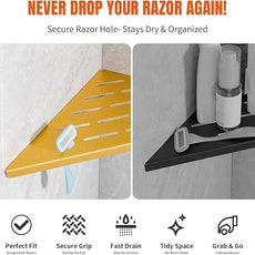 Shower Corner Shelf with Razor Hole,Modern Style Shower Caddy, Sturdy 304 Stainless Steel Shower Organizer,No Drilling Bathroom Corner Shelf for Tile Wall Gold 2 Pack-10