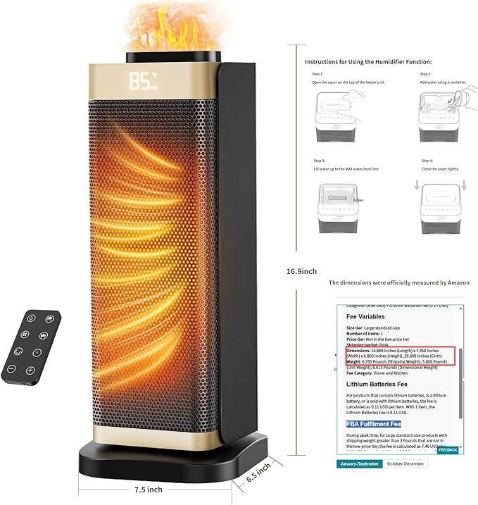 Space Heaters for Indoor Use, Staholz 3 in 1 Portable Space Heater with Humidifier/Ambient Light, Electric Heaters with Thermostat,70° Oscillation,12H Timer,Ultra-Quiet for Bedroom,Office(GD)