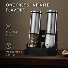 Electric Salt and Pepper Grinder Set Rechargeable, Automatic Salt and Pepper Grinder Set with Oversized Top Button, Stainless Steel Electric Salt and Pepper Shakers Set